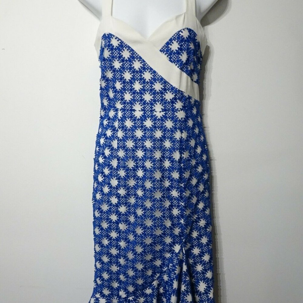 Kimora Lee Simmons White blue Mesh eyelet flutter Dress NWT $1,100